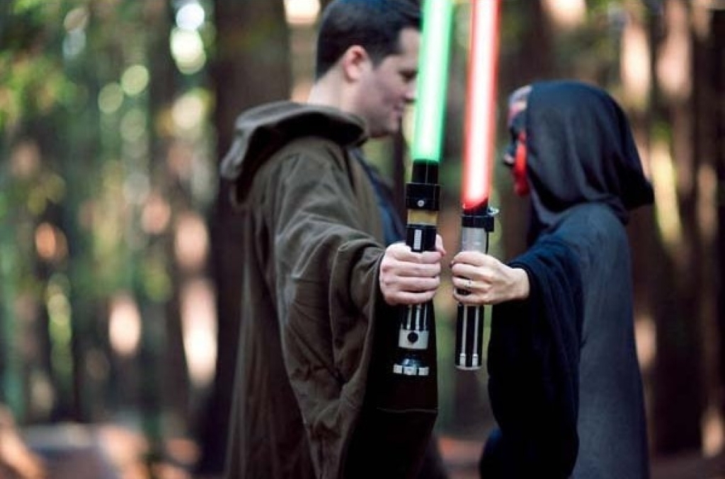 Light saber wedding photo