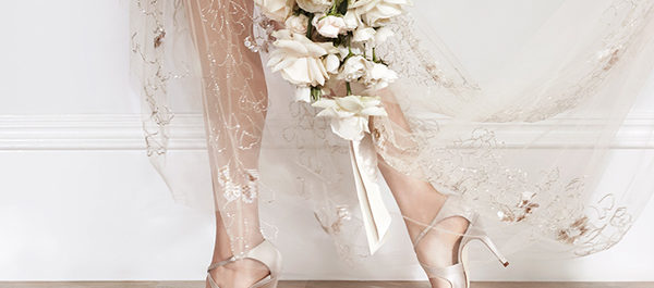 Wedding Shoes - Bride Walking In Nude Heels Carrying Bouquet